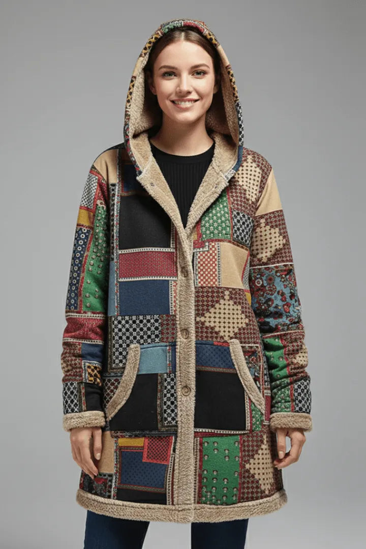 Jas Dames Capuchon Patchwork Rits – Herfst Winter | Miss Madera - Miss Madera MIS-DC3UWA