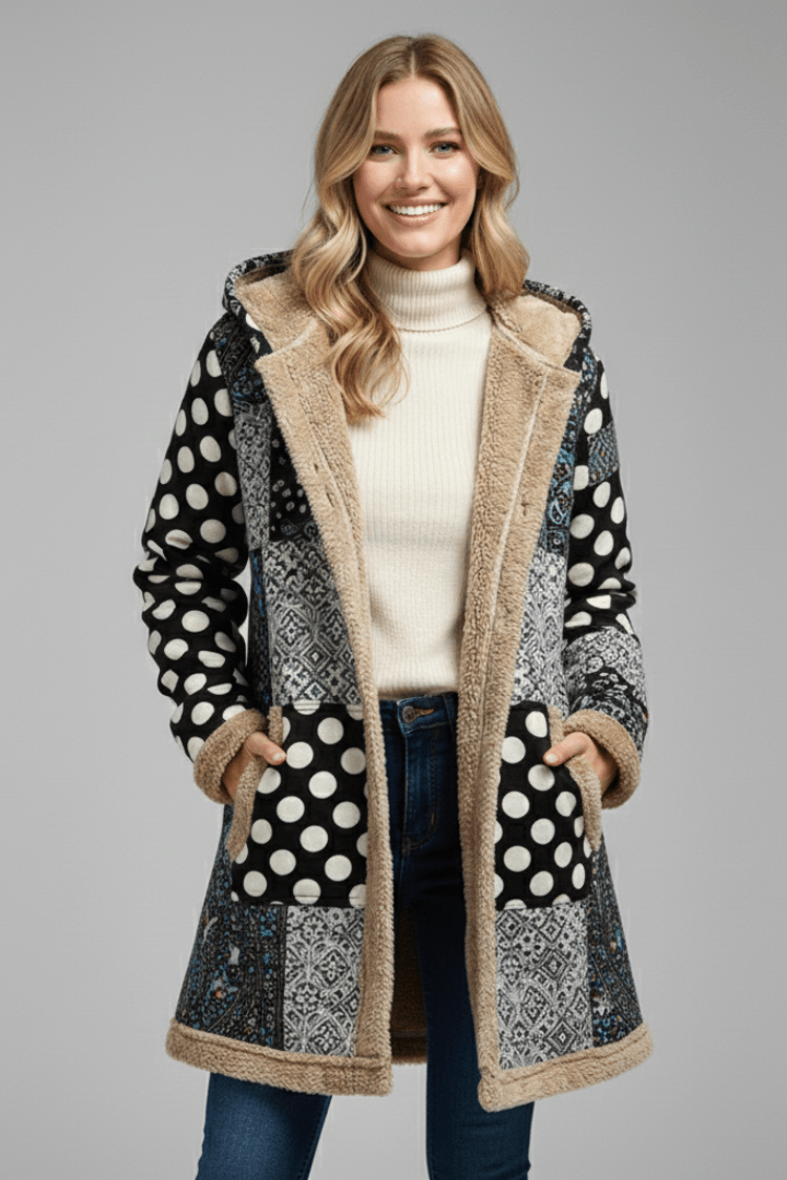 Jas Dames Capuchon Patchwork Rits – Herfst Winter | Miss Madera - Miss Madera MIS-R8STBB