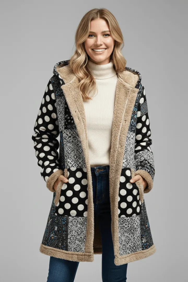 Jas Dames Capuchon Patchwork Rits – Herfst Winter | Miss Madera - Miss Madera MIS-R8STBB