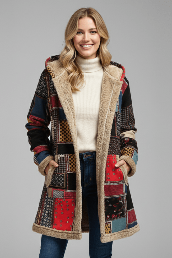 Jas Dames Capuchon Patchwork Rits – Herfst Winter | Miss Madera - Miss Madera MIS-TGMRVJ