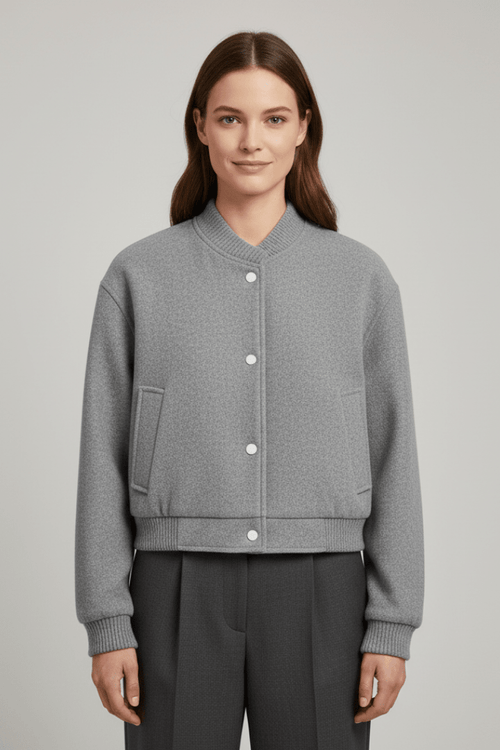 Jas Dames Cropped Drukknoop Geribbeld – Casual | Miss Madera - Miss Madera MIS-QHVW28