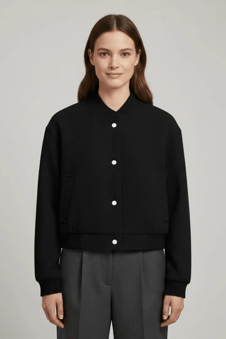 Jas Dames Cropped Drukknoop Geribbeld – Casual | Miss Madera - Miss Madera MIS-0049KN