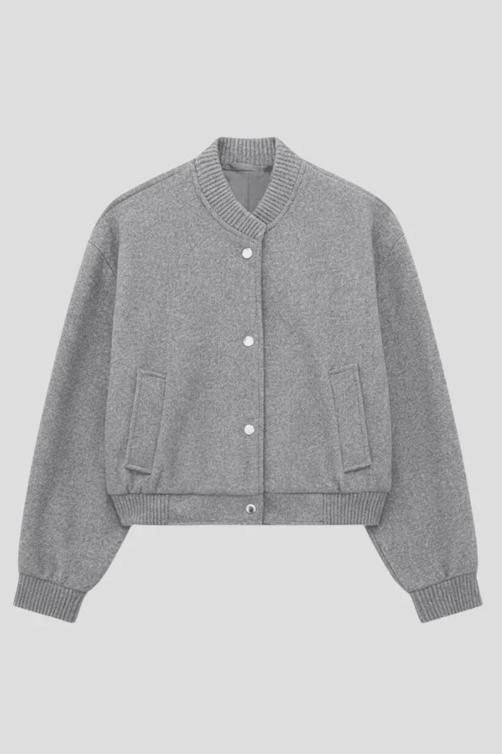 Jas Dames Cropped Drukknoop Geribbeld – Casual | Miss Madera - Miss Madera MIS-QHVW28