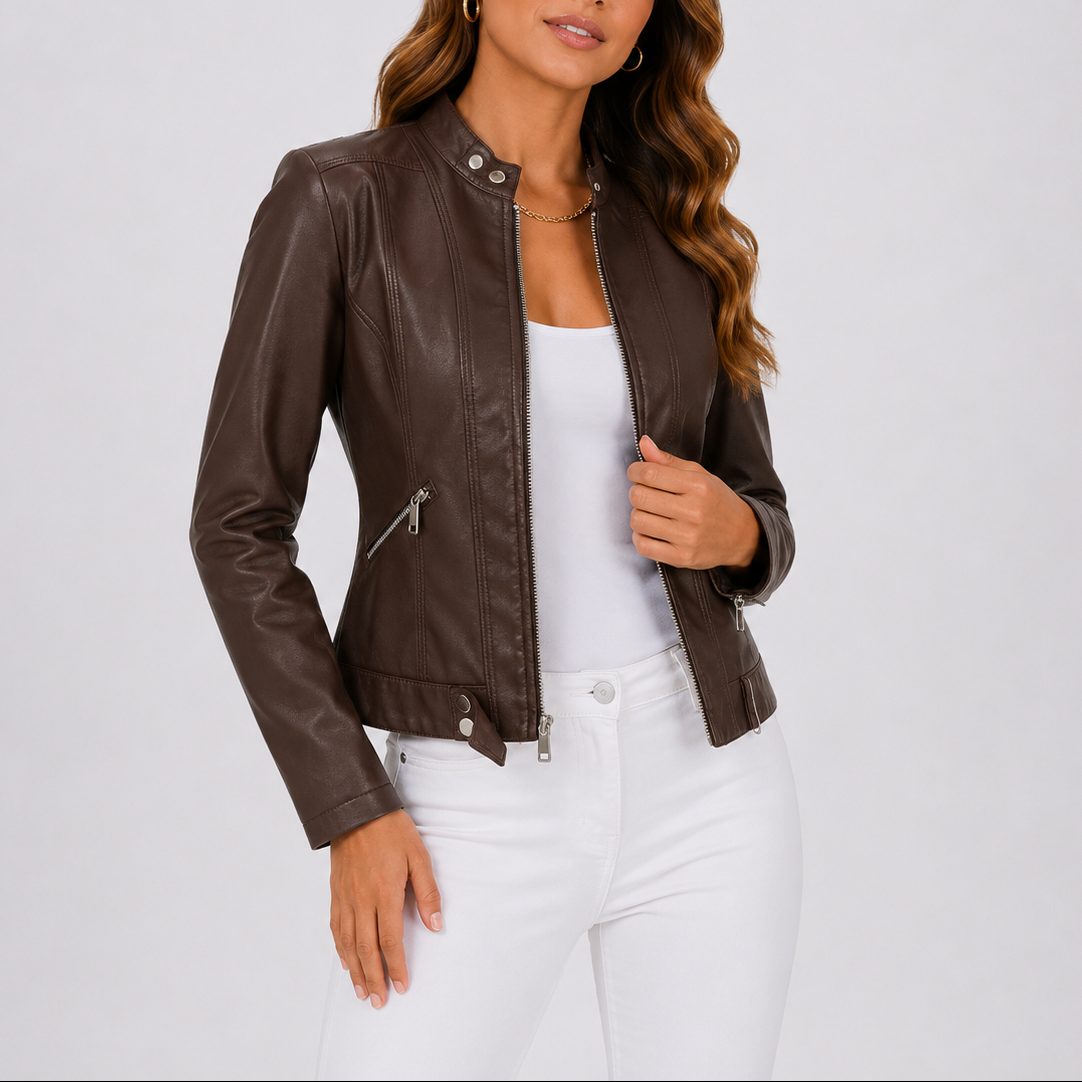 Jas Dames Cropped Getailleerd Leer – Casual Chic | Miss Madera - Miss Madera MIS-6GXM1Q