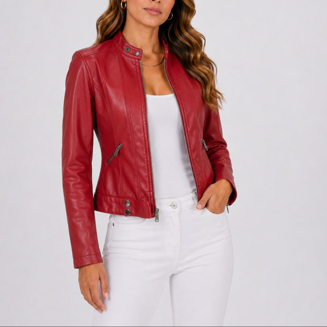 Jas Dames Cropped Getailleerd Leer – Casual Chic | Miss Madera - Miss Madera MIS-GIA76N