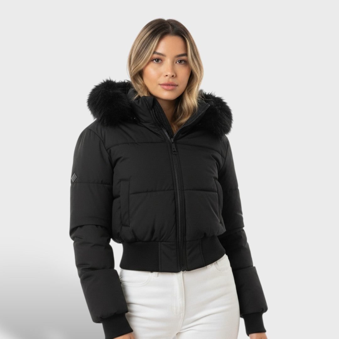 Jas Dames Cropped Gewatteerd Nepbont Capuchon – Winter | Miss Madera - Miss Madera MIS-F9F6E5