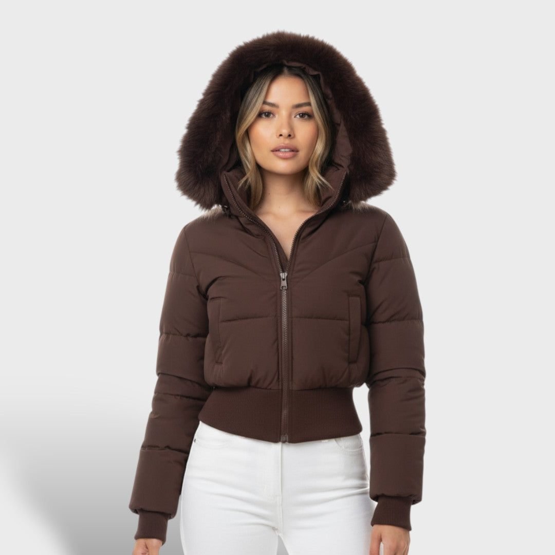 Jas Dames Cropped Gewatteerd Nepbont Capuchon – Winter | Miss Madera - Miss Madera MIS-YII4SY