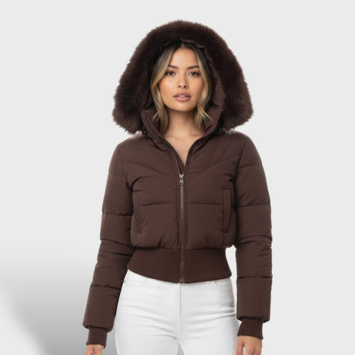 Jas Dames Cropped Gewatteerd Nepbont Capuchon – Winter | Miss Madera - Miss Madera MIS-YII4SY