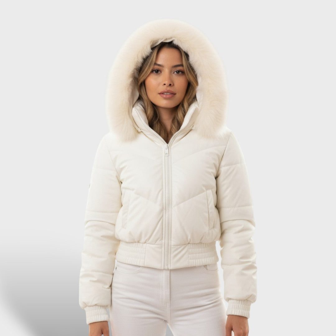 Jas Dames Cropped Gewatteerd Nepbont Capuchon – Winter | Miss Madera - Miss Madera MIS-WZBM8Y