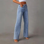 Jeans Dames Hoge Taille Wijde Pijpen Denim – Casual | Miss Madera - Miss Madera MIS-13Q47T-S