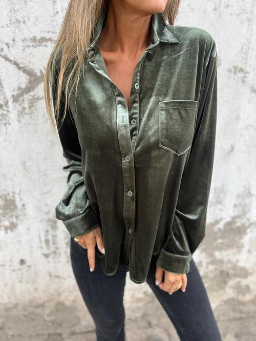 Blouse Dames Overhemdstijl Figuurvriendelijk Herfst - Groen