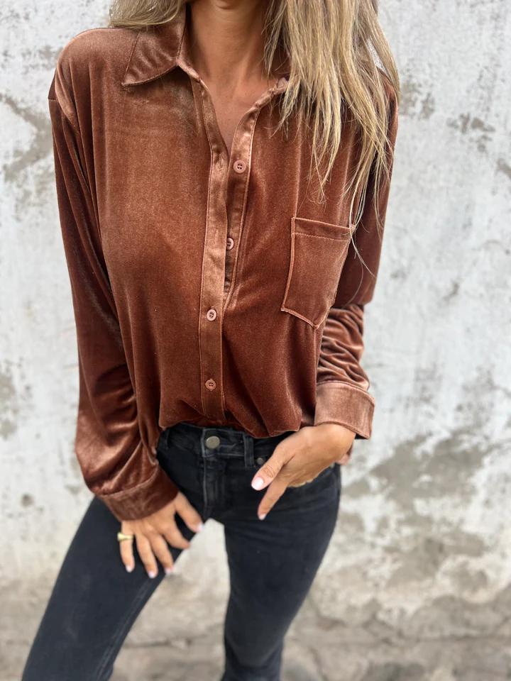 Blouse Dames Overhemdstijl Figuurvriendelijk Herfst - Bruin