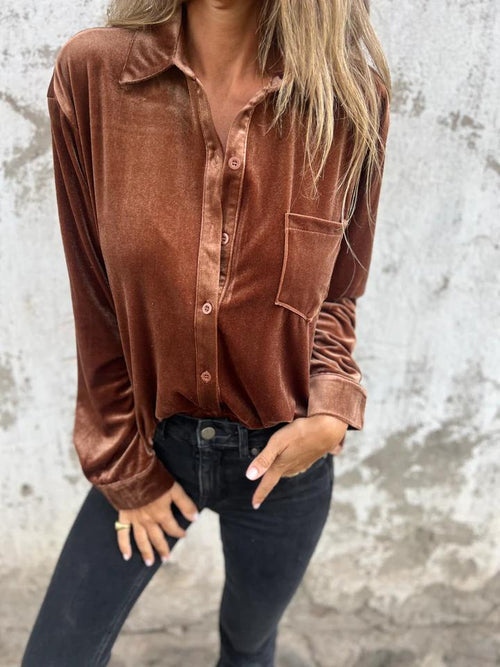 Blouse Dames Overhemdstijl Figuurvriendelijk Herfst - Bruin