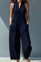 Jumpsuit Dames Mouwloos Wijde Pijpen Linnen – Zomer | Miss Madera - Miss Madera MIS-Y284I4
