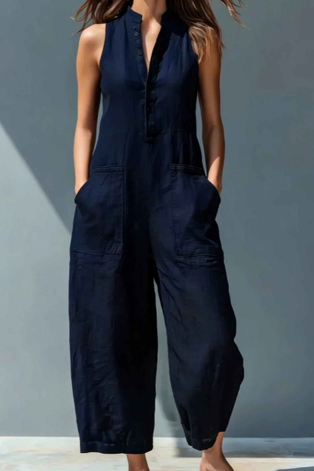 Jumpsuit Dames Mouwloos Wijde Pijpen Linnen – Zomer | Miss Madera - Miss Madera MIS-Y284I4