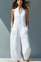 Jumpsuit Dames Mouwloos Wijde Pijpen Linnen – Zomer | Miss Madera - Miss Madera MIS-LWKPR9