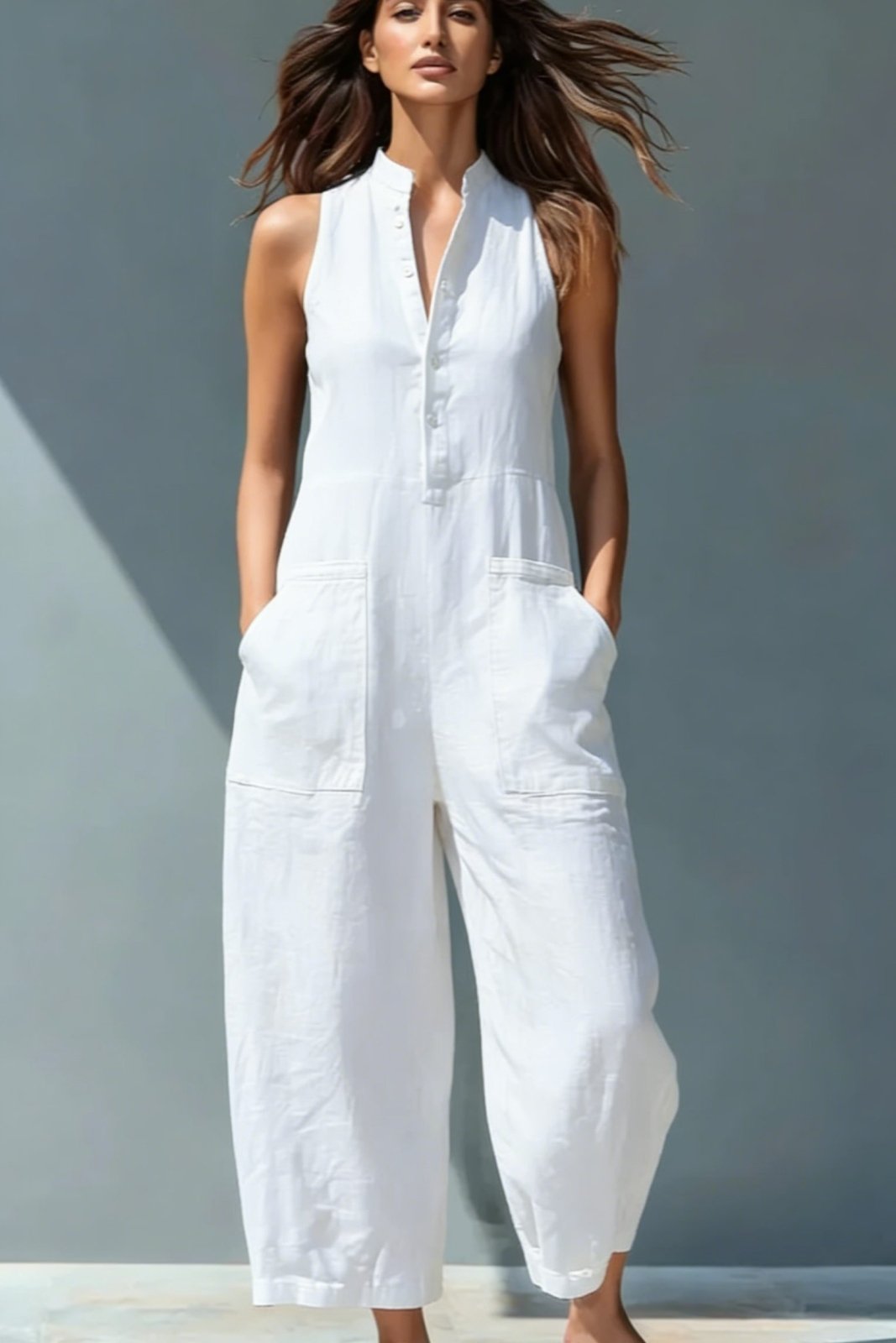 Jumpsuit Dames Mouwloos Wijde Pijpen Linnen – Zomer | Miss Madera - Miss Madera MIS-LWKPR9