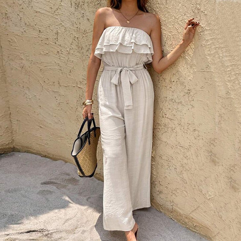 Jumpsuit Dames | Tube Top Ruches Strik Enkellengte - Miss Madera