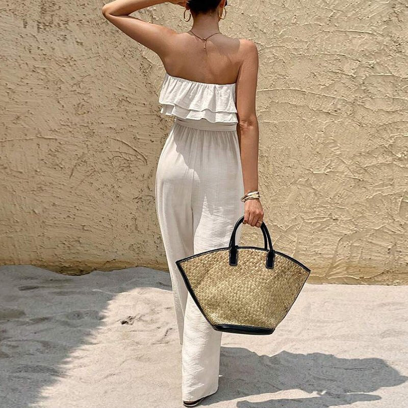 Jumpsuit Dames | Tube Top Ruches Strik Enkellengte - Miss Madera