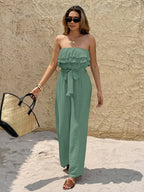 Jumpsuit Dames | Tube Top Ruches Strik Enkellengte - Miss Madera