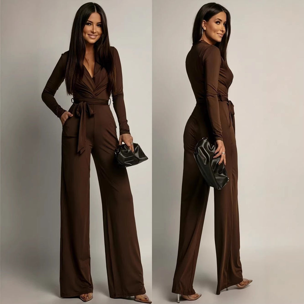 Jumpsuit Dames | V - hals Hoge Taille Wijde Pijp - Miss Madera