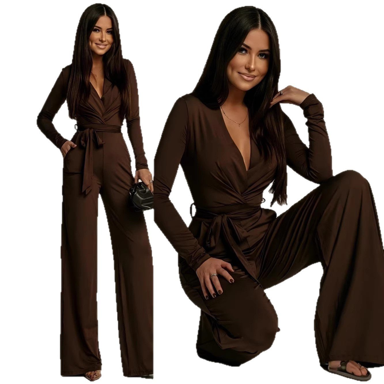Jumpsuit Dames | V - hals Hoge Taille Wijde Pijp - Miss Madera