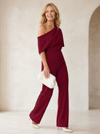 Jumpsuit met Eén Schouder Wijnrood - Miss Madera