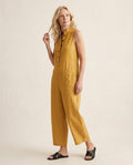 Jumpsuit mouwloos van linnen geel - Miss Madera