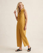 Jumpsuit mouwloos van linnen geel - Miss Madera