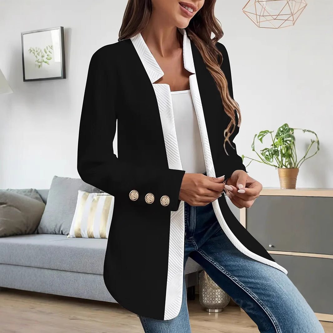 Jurk Dames Getailleerd Contrastkraag Knopen – Kantoor | Miss Madera - Miss Madera MIS-HE4S65
