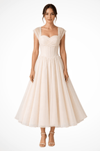 Jurk Dames Midi A-lijn Sweetheart Tule – Bruiloft | Miss Madera - Miss Madera MIS-8LDFZ9