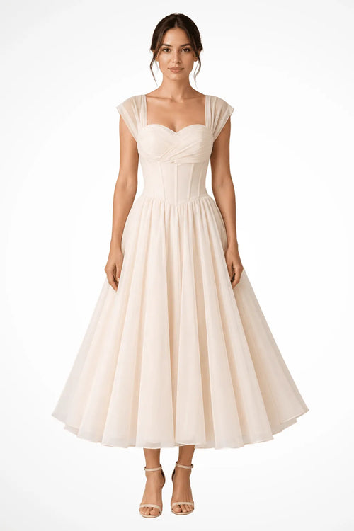 Jurk Dames Midi A-lijn Sweetheart Tule – Bruiloft | Miss Madera - Miss Madera MIS-8LDFZ9