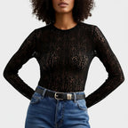 Kanten Top Dames | Slim Fit Avond Doorschijnend - Miss Madera