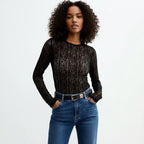 Kanten Top Dames | Slim Fit Avond Doorschijnend - Miss Madera