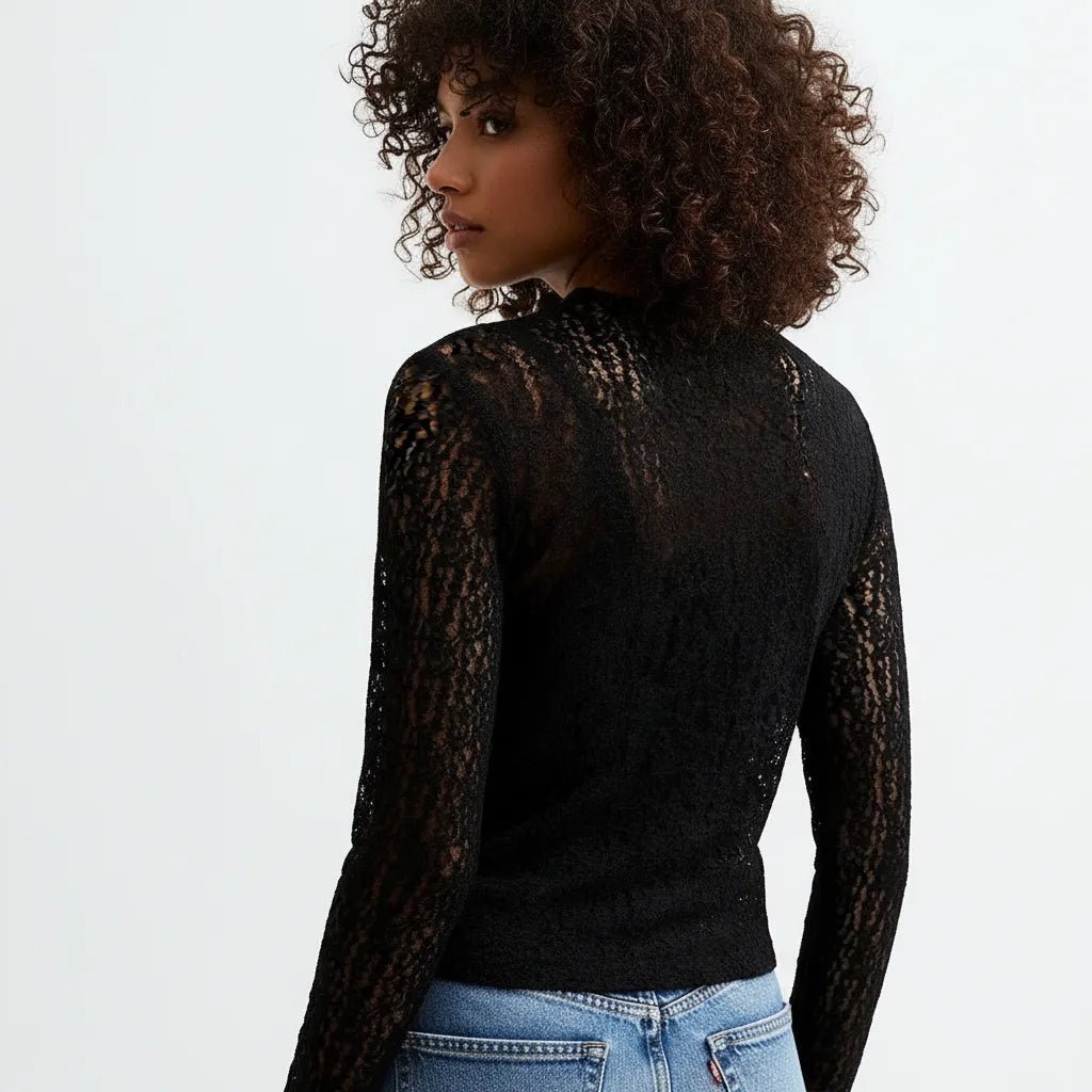 Kanten Top Dames | Slim Fit Avond Doorschijnend - Miss Madera