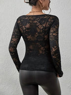 Kanten Top Dames | V - hals Lange Mouw Slim Fit - Miss Madera