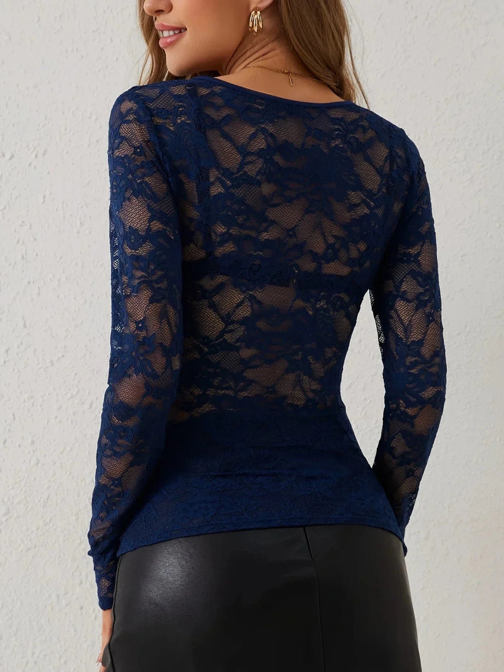 Kanten Top Dames | V - hals Lange Mouw Slim Fit - Miss Madera