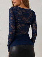 Kanten Top Dames | V - hals Lange Mouw Slim Fit - Miss Madera