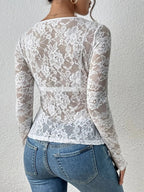 Kanten Top Dames | V - hals Lange Mouw Slim Fit - Miss Madera