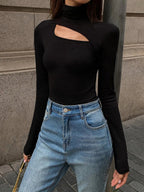 Katoenen Cut - Out Top Dames | Slim Fit Stretch Knit - Miss Madera
