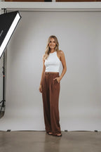 Katoenen Wide Leg Broek Dames | Voorplooien Relaxed - Miss Madera