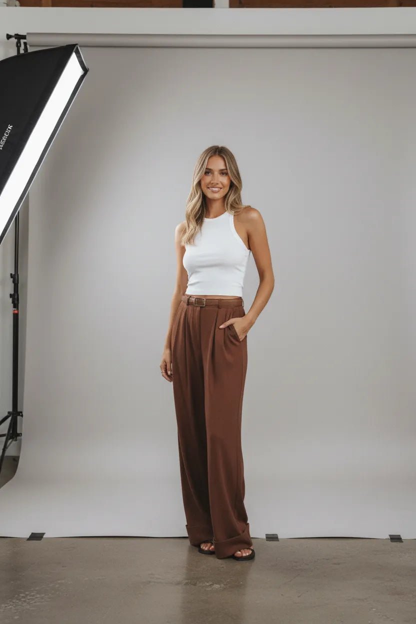 Katoenen Wide Leg Broek Dames | Voorplooien Relaxed - Miss Madera