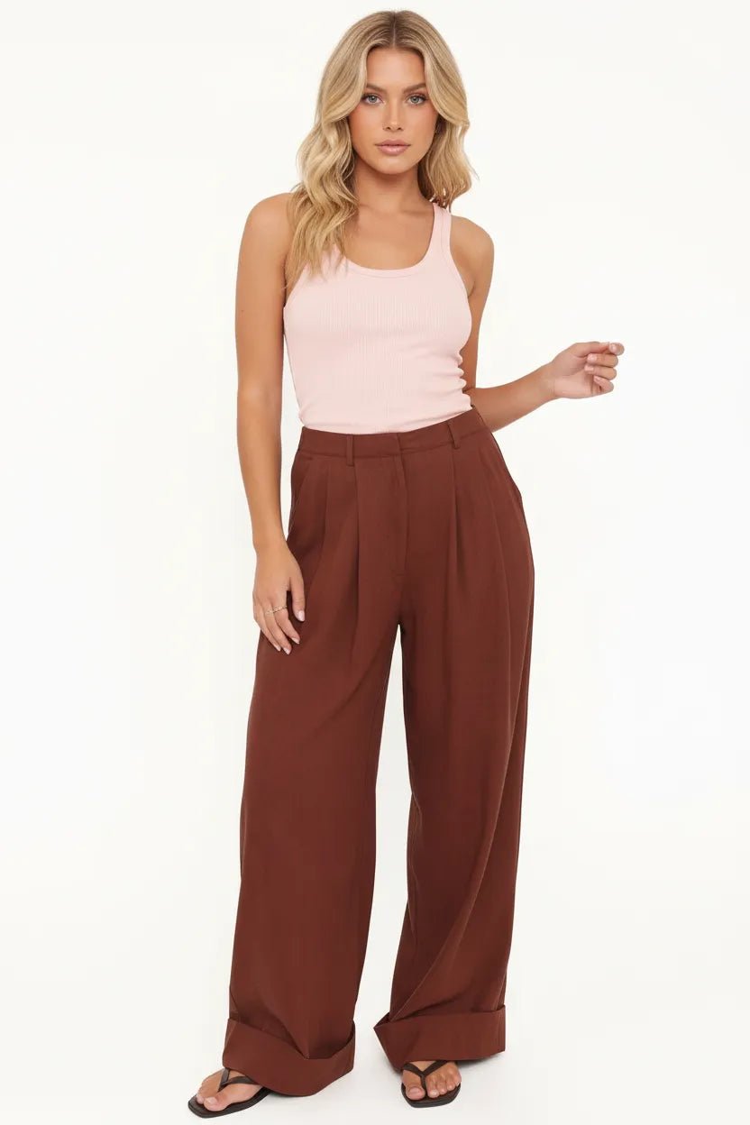 Katoenen Wide Leg Broek Dames | Voorplooien Relaxed - Miss Madera