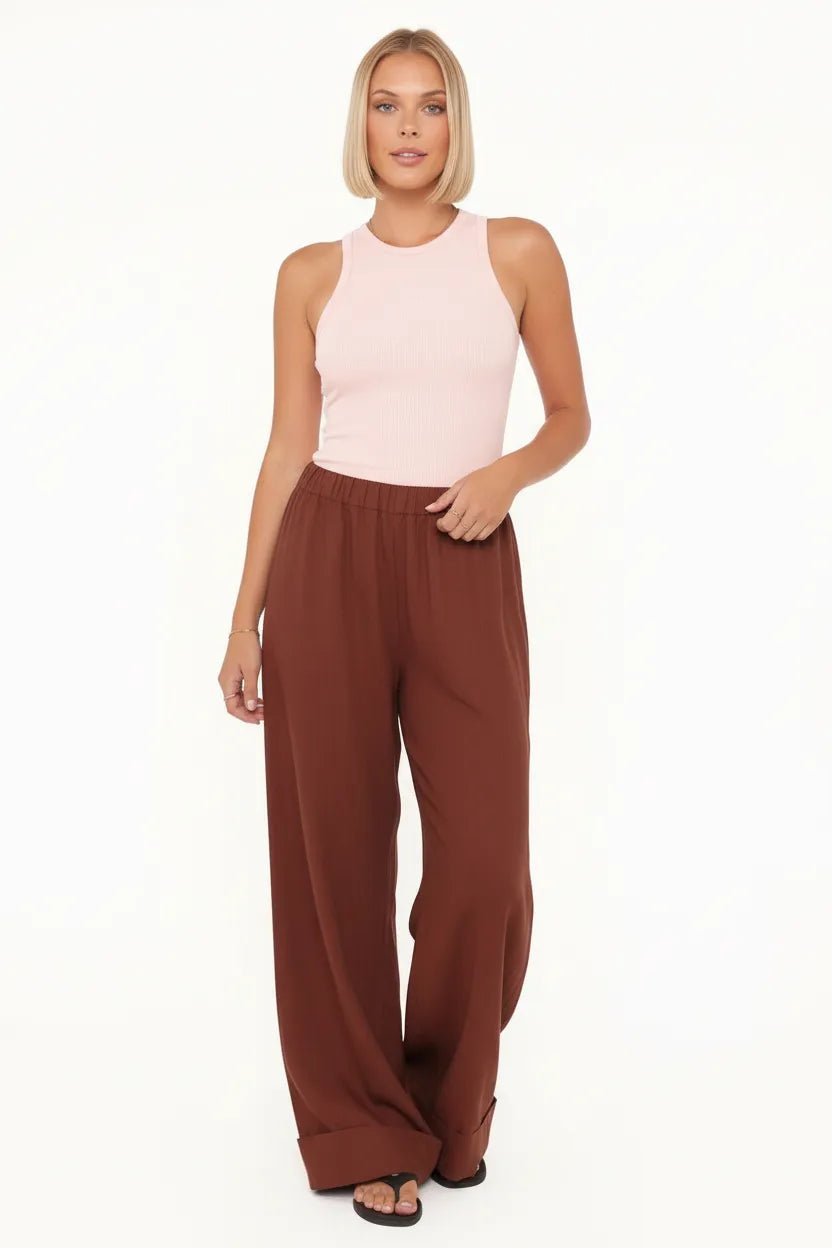 Katoenen Wide Leg Broek Dames | Voorplooien Relaxed - Miss Madera