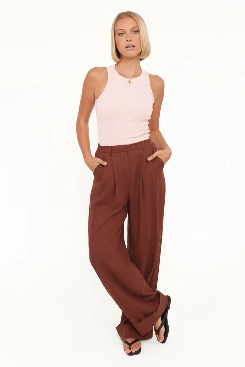 Katoenen Wide Leg Broek Dames | Voorplooien Relaxed - Miss Madera