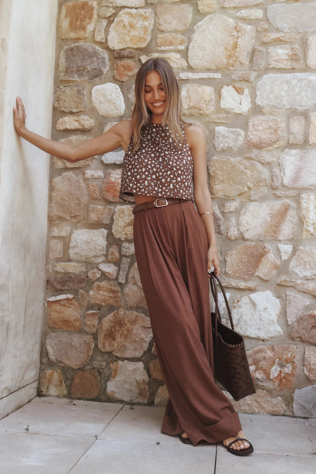 Katoenen Wide Leg Broek Dames | Voorplooien Relaxed - Miss Madera