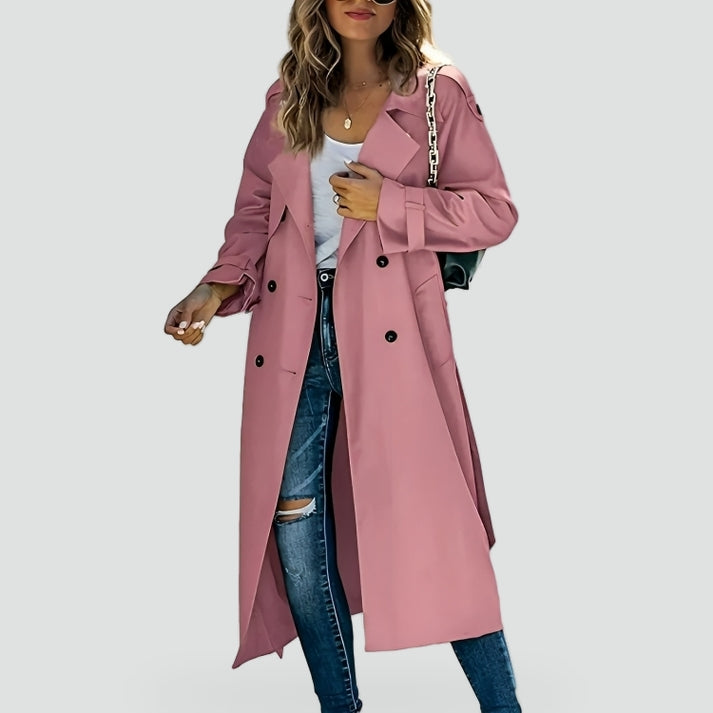 Trenchcoat Dames Lang Loose Fit met Dubbele Knooprij