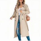 Trenchcoat Dames Lang Loose Fit met Dubbele Knooprij - Kaki