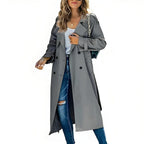 Trenchcoat Dames Lang Loose Fit met Dubbele Knooprij - Grijs