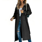 Trenchcoat Dames Lang Loose Fit met Dubbele Knooprij - Zwart